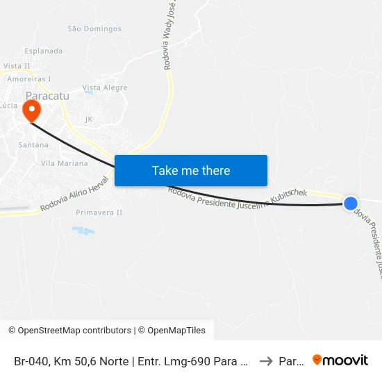 Br-040, Km 50,6 Norte | Entr. Lmg-690 Para Porto Buriti - Seção Córrego Rico to Paracatu map
