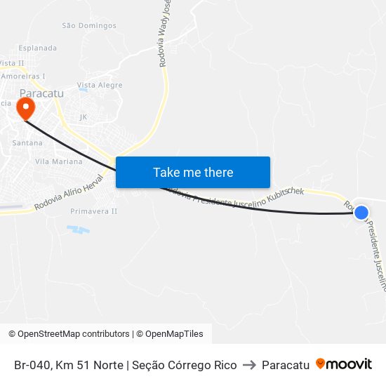 Br-040, Km 51 Norte | Seção Córrego Rico to Paracatu map