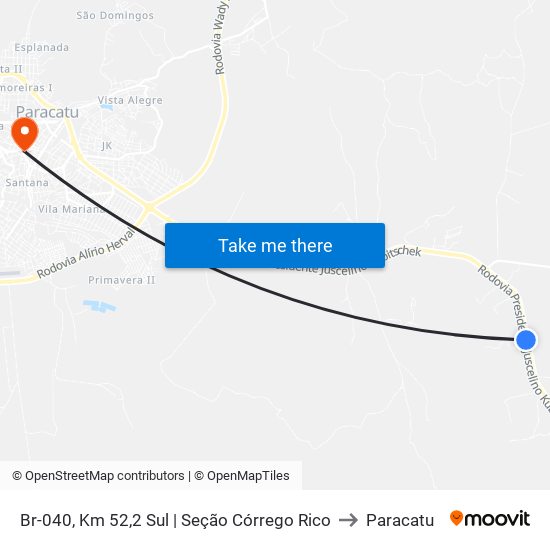 Br-040, Km 52,2 Sul | Seção Córrego Rico to Paracatu map