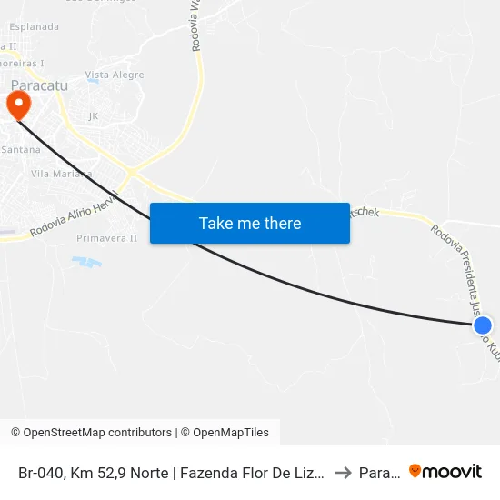 Br-040, Km 52,9 Norte | Fazenda Flor De Liz - Seção Córrego Rico to Paracatu map