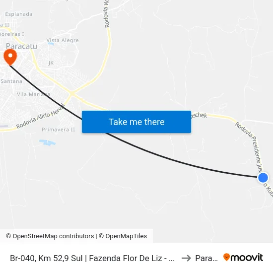 Br-040, Km 52,9 Sul | Fazenda Flor De Liz - Seção Córrego Rico to Paracatu map