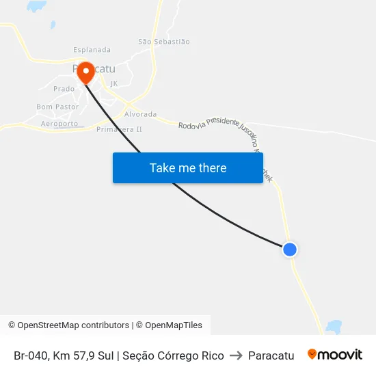 Br-040, Km 57,9 Sul | Seção Córrego Rico to Paracatu map