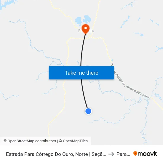 Estrada Para Córrego Do Ouro, Norte | Seção Córrego Do Ouro to Paracatu map