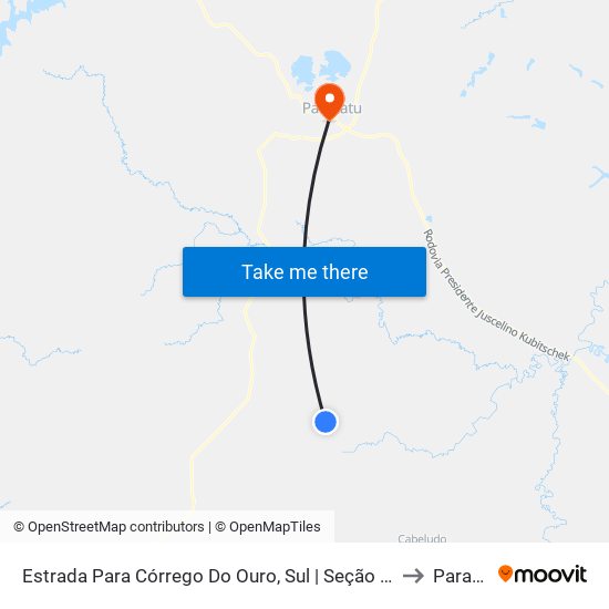 Estrada Para Córrego Do Ouro, Sul | Seção Córrego Do Ouro to Paracatu map