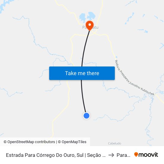 Estrada Para Córrego Do Ouro, Sul | Seção Córrego Do Ouro to Paracatu map