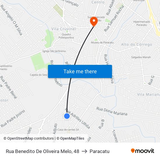 Rua Benedito De Oliveira Melo, 48 to Paracatu map