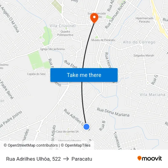 Rua Adrilhes Ulhôa, 522 to Paracatu map