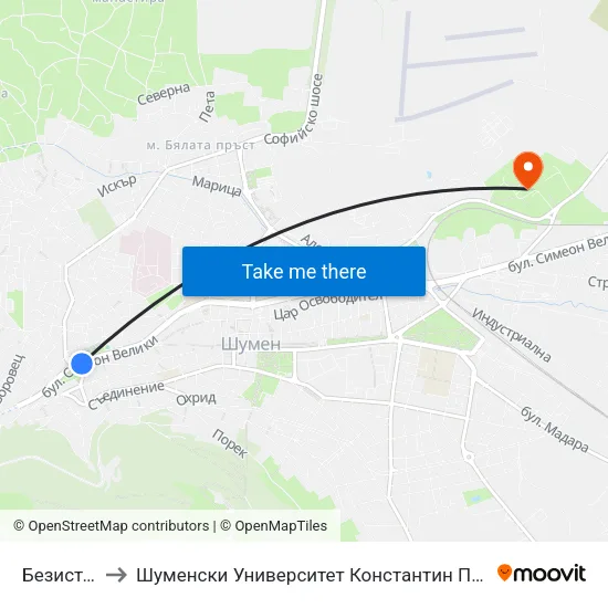Безистена to Шуменски Университет Константин Преславски map