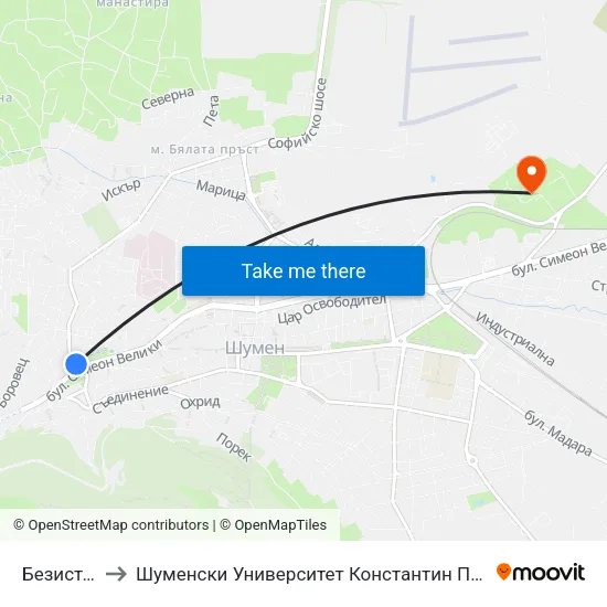 Безистена to Шуменски Университет Константин Преславски map