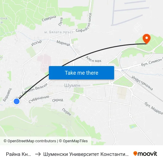 Райна Княгиня to Шуменски Университет Константин Преславски map