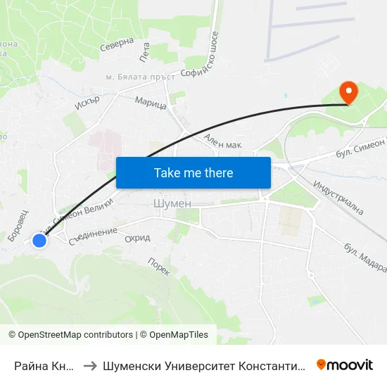 Райна Княгиня to Шуменски Университет Константин Преславски map