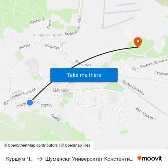 Куршум Чешма to Шуменски Университет Константин Преславски map