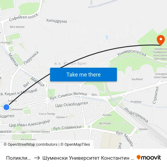 Поликлиника to Шуменски Университет Константин Преславски map