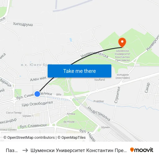 Пазара to Шуменски Университет Константин Преславски map