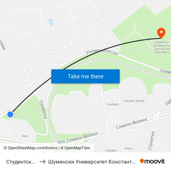 Студентски Парк to Шуменски Университет Константин Преславски map