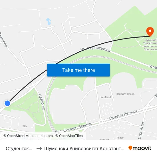 Студентски Парк to Шуменски Университет Константин Преславски map