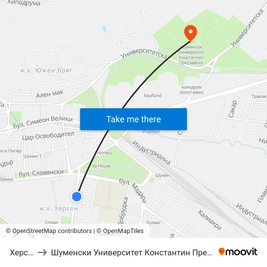 Херсон to Шуменски Университет Константин Преславски map