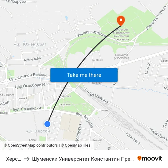 Херсон to Шуменски Университет Константин Преславски map