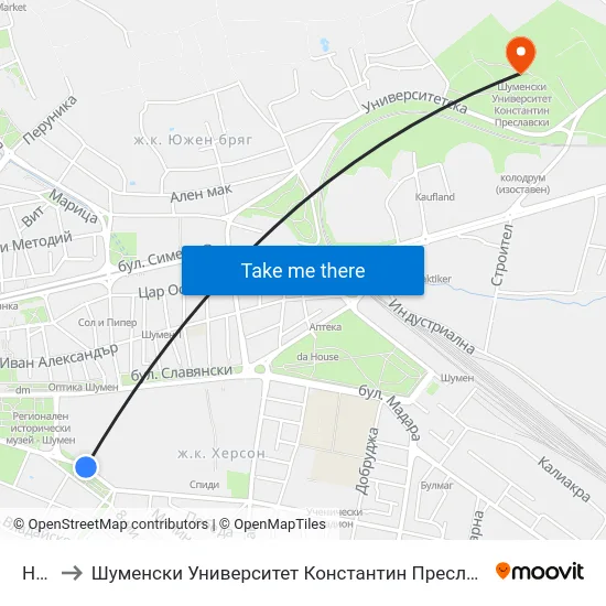 Нву to Шуменски Университет Константин Преславски map