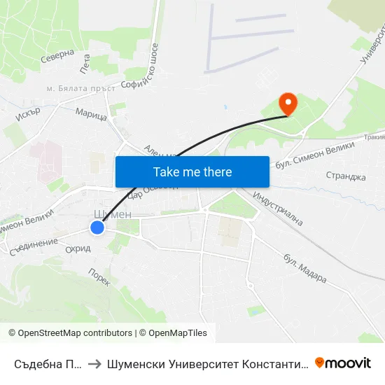 Съдебна Палата to Шуменски Университет Константин Преславски map