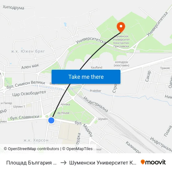 Площад България / Руски Паметник to Шуменски Университет Константин Преславски map