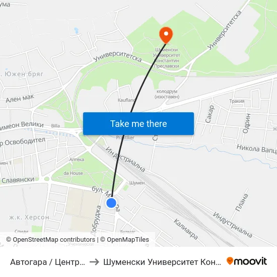 Автогара / Централна Жп Гара to Шуменски Университет Константин Преславски map