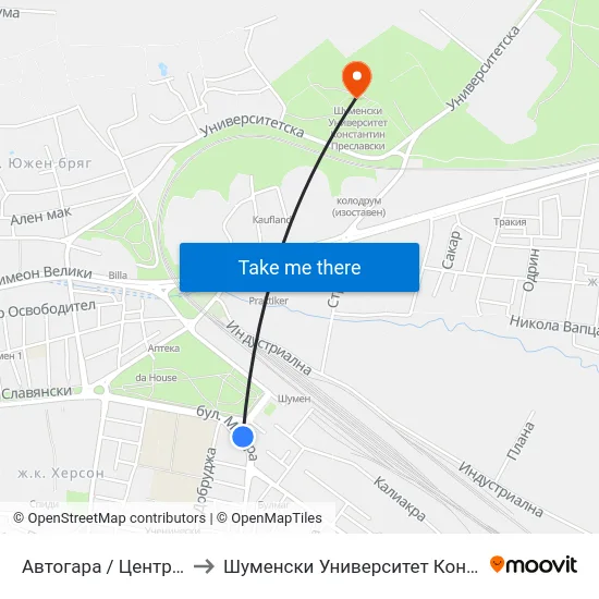 Автогара / Централна Жп Гара to Шуменски Университет Константин Преславски map