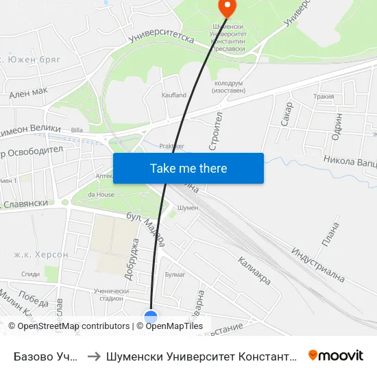 Базово Училище to Шуменски Университет Константин Преславски map