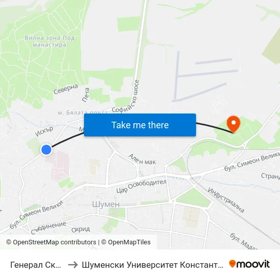 Генерал Скобелев to Шуменски Университет Константин Преславски map