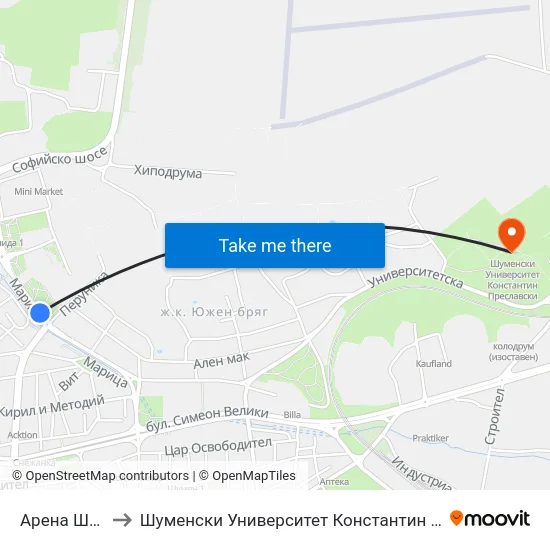 Арена Шумен to Шуменски Университет Константин Преславски map