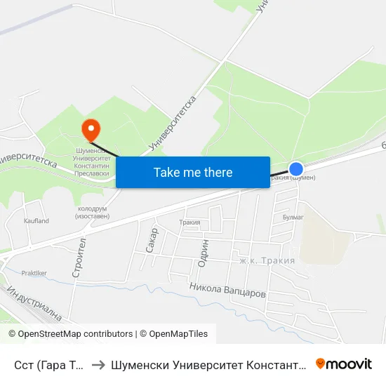 Сст (Гара Тракия) to Шуменски Университет Константин Преславски map