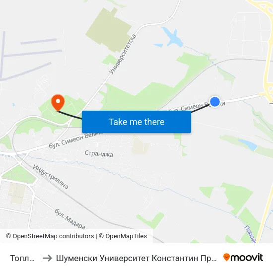 Топливо to Шуменски Университет Константин Преславски map