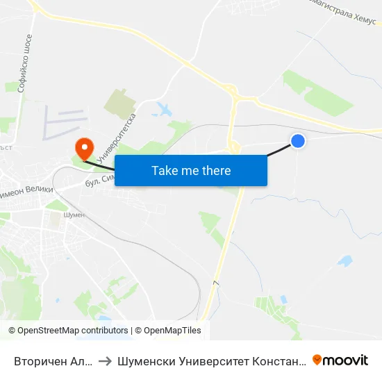 Вторичен Алуминий to Шуменски Университет Константин Преславски map