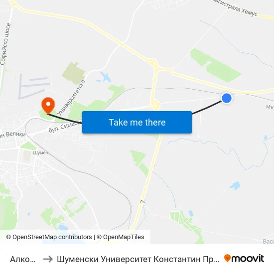 Алкомет to Шуменски Университет Константин Преславски map