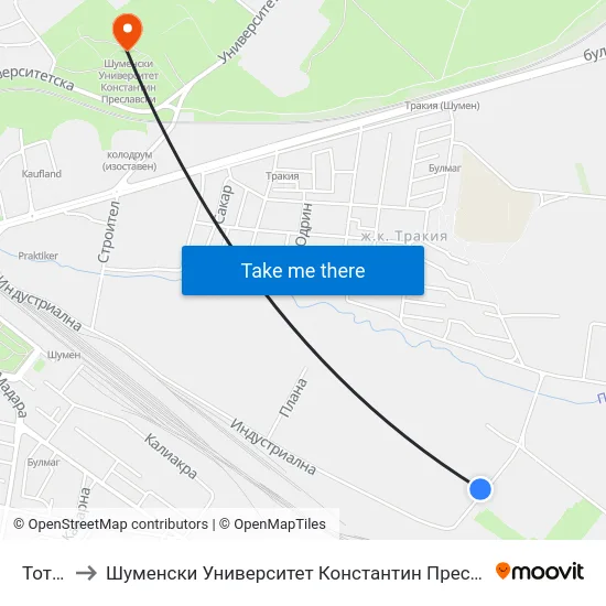 Тотал to Шуменски Университет Константин Преславски map