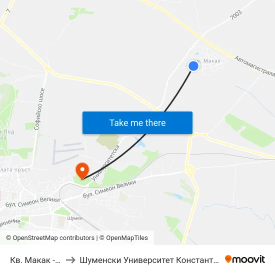 Кв. Макак - Запад to Шуменски Университет Константин Преславски map