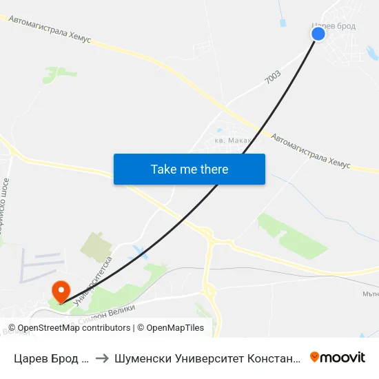 Царев Брод - Запад to Шуменски Университет Константин Преславски map