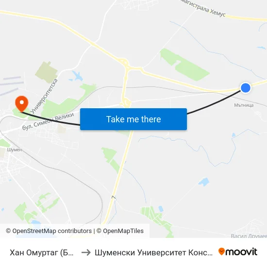 Хан Омуртаг (Балканстрой) to Шуменски Университет Константин Преславски map