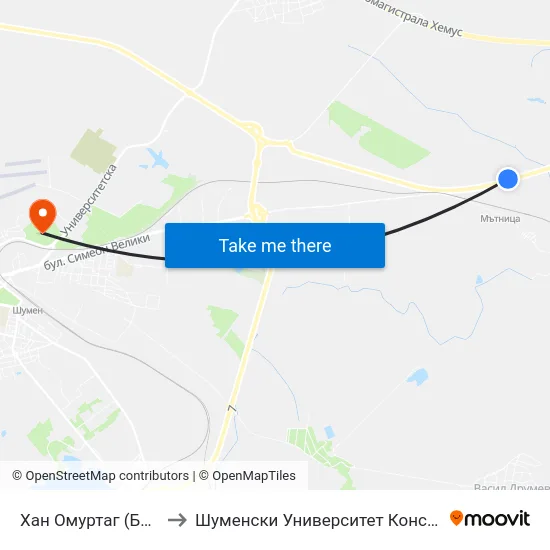 Хан Омуртаг (Балканстрой) to Шуменски Университет Константин Преславски map