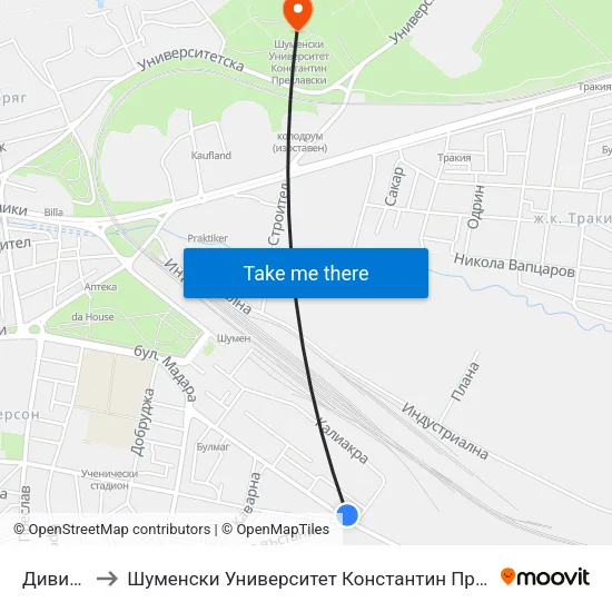 Дивизия to Шуменски Университет Константин Преславски map
