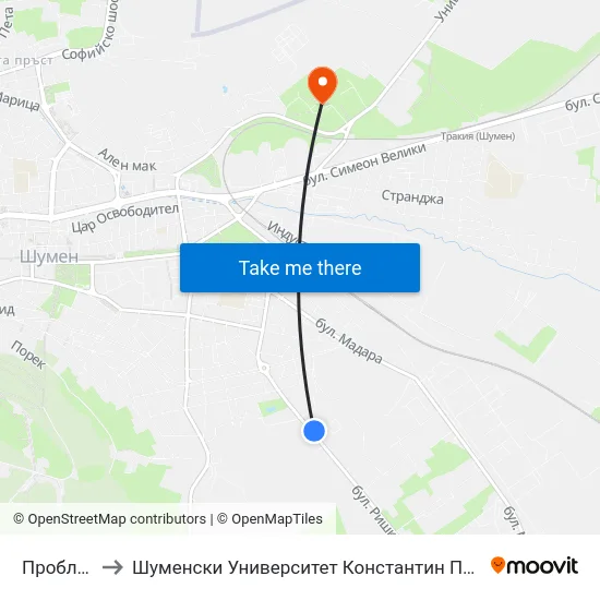 Пробленд to Шуменски Университет Константин Преславски map