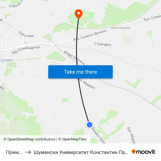 Примекс to Шуменски Университет Константин Преславски map