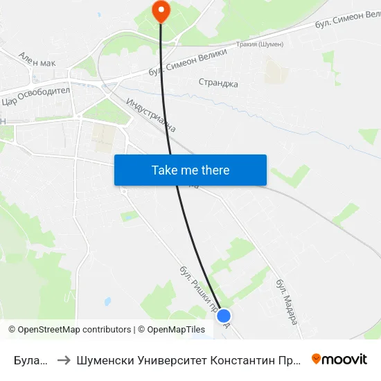 Булавто to Шуменски Университет Константин Преславски map