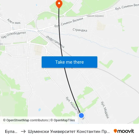 Булавто to Шуменски Университет Константин Преславски map