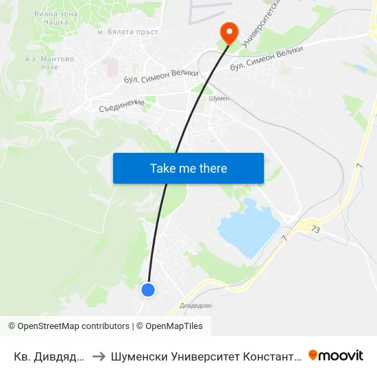 Кв. Дивдядово Юг to Шуменски Университет Константин Преславски map