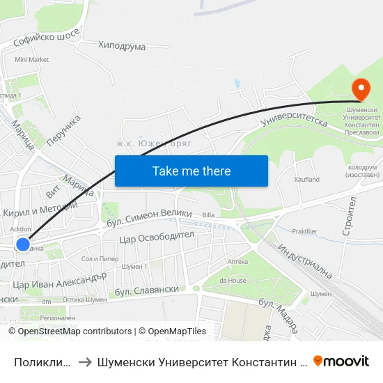 Поликлиника to Шуменски Университет Константин Преславски map