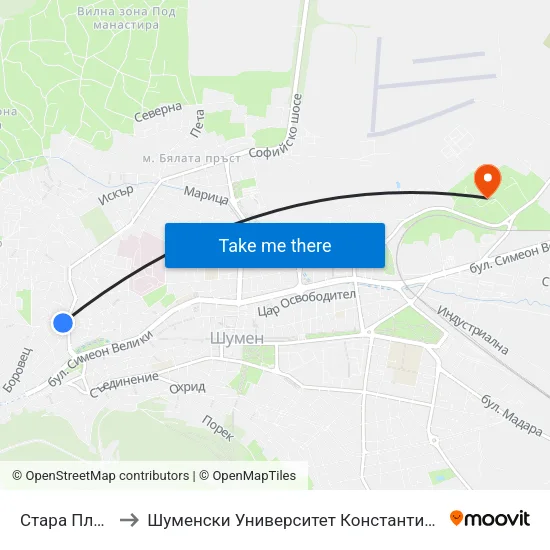Стара Планина to Шуменски Университет Константин Преславски map