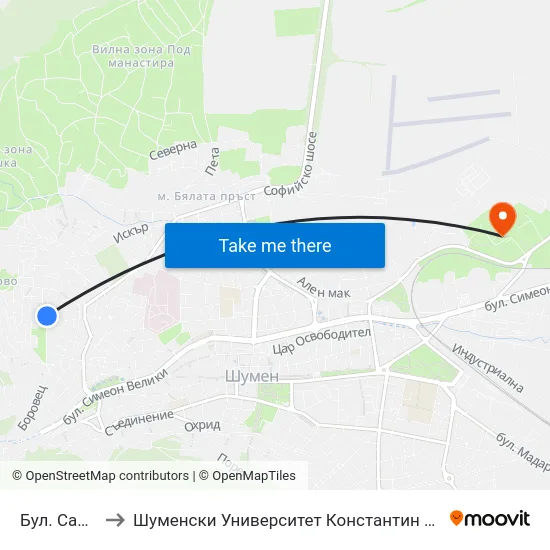 Бул. Самара to Шуменски Университет Константин Преславски map