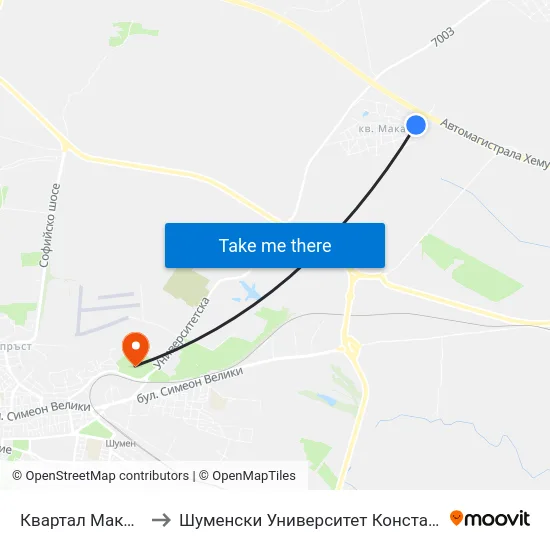 Квартал Макак - Изток to Шуменски Университет Константин Преславски map