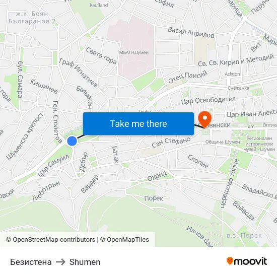 Безистена to Shumen map